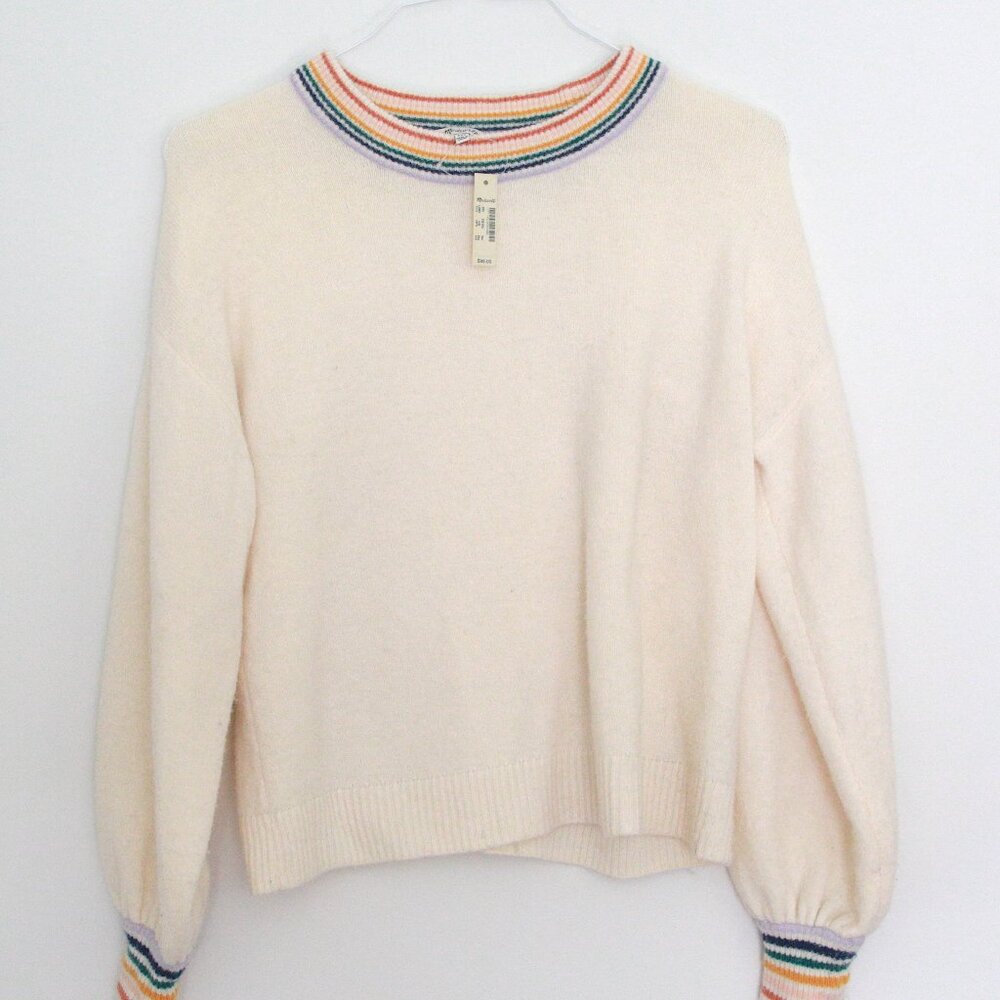Madewell Cream Sweater with Colorful Collar and Sleeve Detail